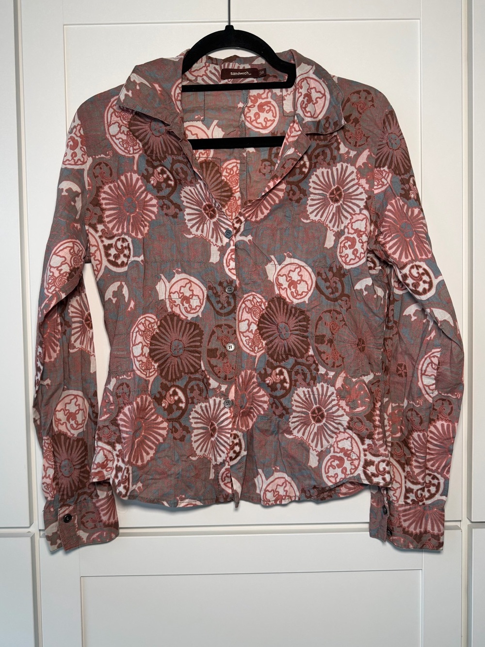 Sandwich Floral Print Lightweight Button Up Boho Retro Blouse Cottage Fairy